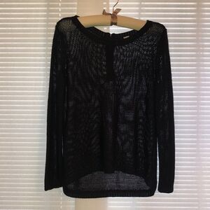 H&M S Divided Reverse Knit Black Crewneck Back Zip High Low Pullover